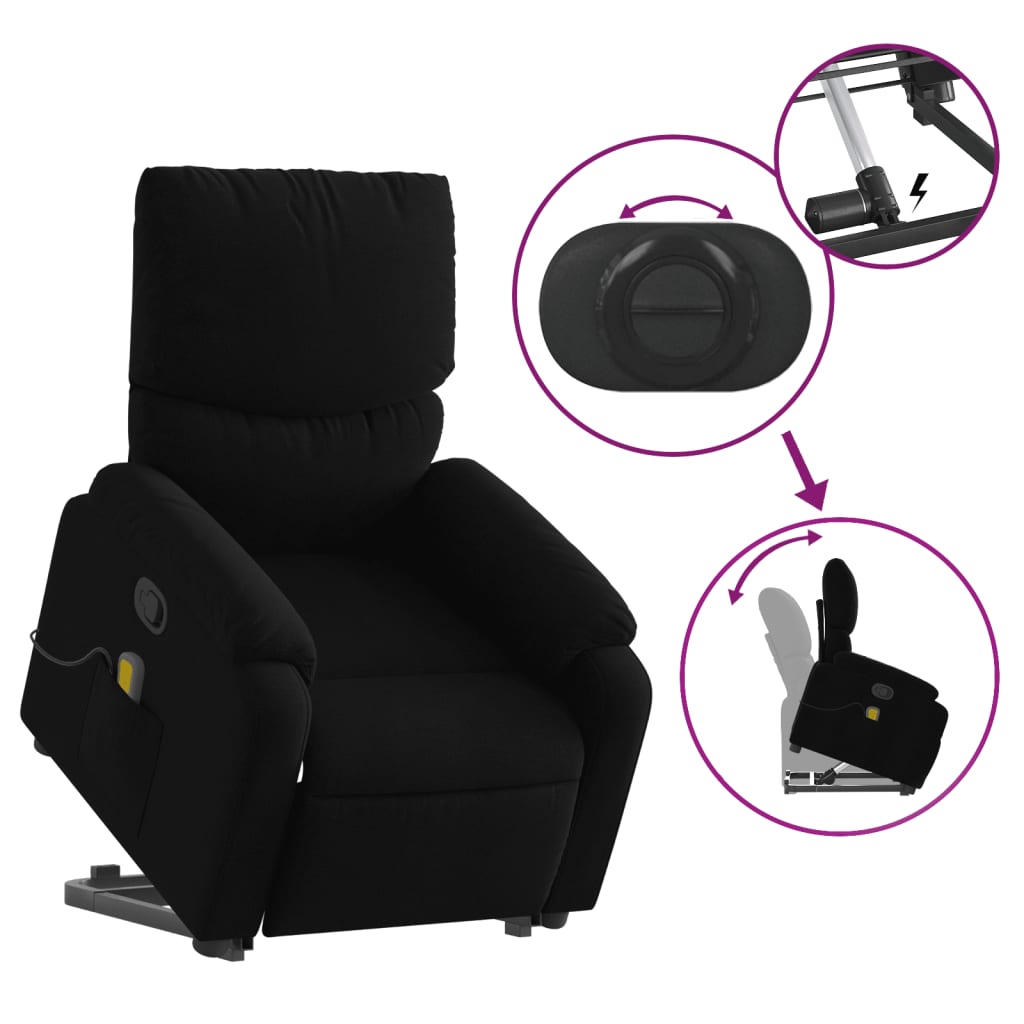 vidaXL Stand up Massage Recliner Chair Black Fabric