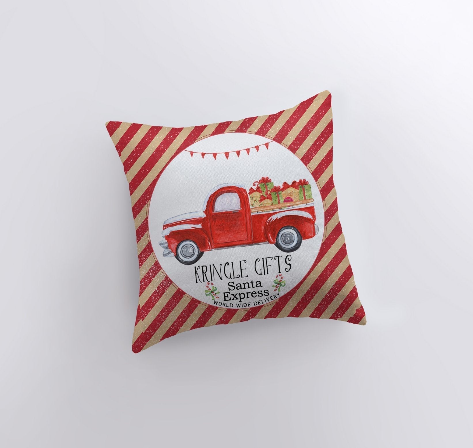 Kringle Gifts | Red Christmas Truck | Pillow Cover | Christmas Decor |